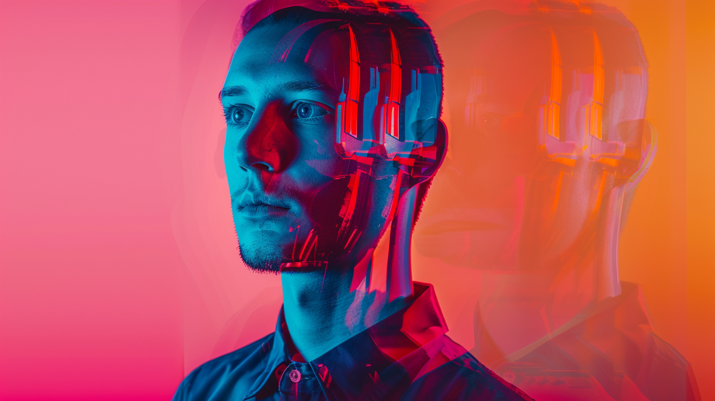 homme machine. Midjourney. Gennn, l'actualité des intelligences artificielles génératives.