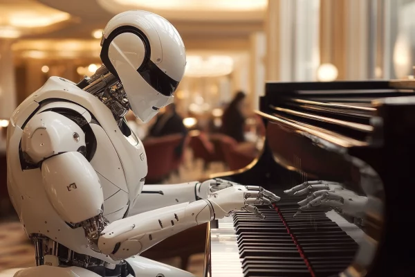 Robot jouant du piano – fusion entre intelligence artificielle et musique.