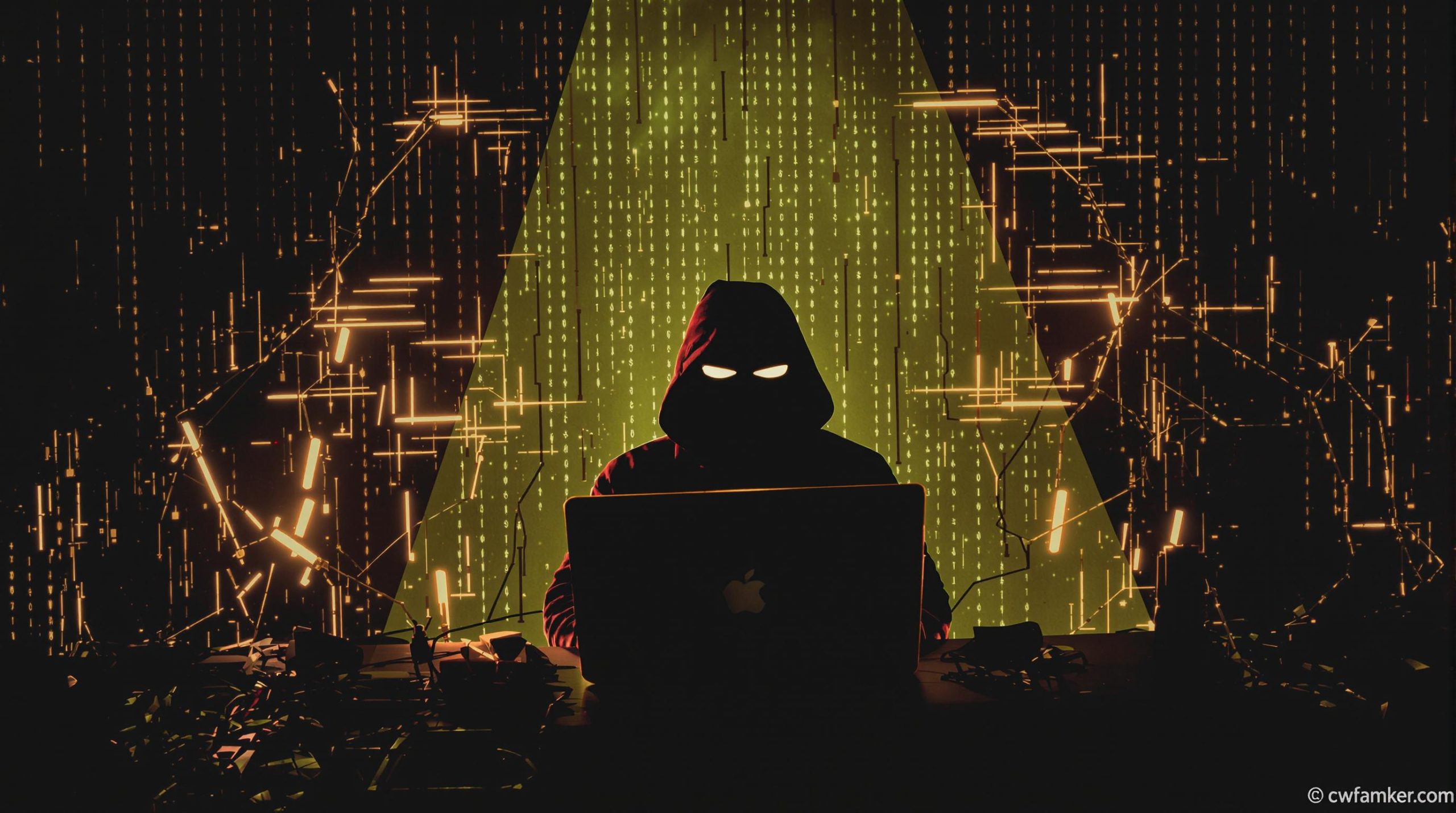 Hacker encapuchonné devant un ordinateur – Illustration de la cybersécurité et des menaces numériques